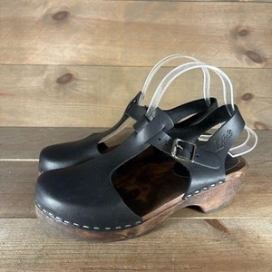 lotta from stockholm t bar womes size 38 shoes black leather comfort clogs - Picture 1 of 10