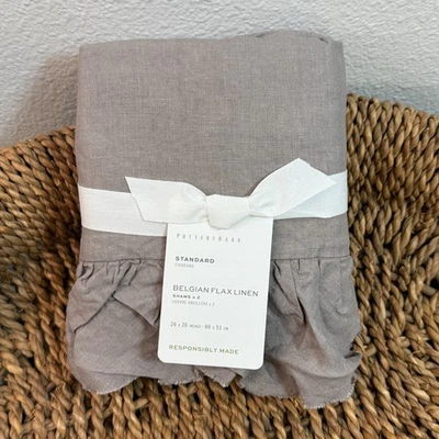 POTTERY BARN БЕЛЬГИЙСКИЙ ЛЕН БАХРОМА ОБОРКА ШАМ (2) СТАНДАРТ ~ ТЕПЛЫЙ СЕРЫЙ - Изображение 1 из 4