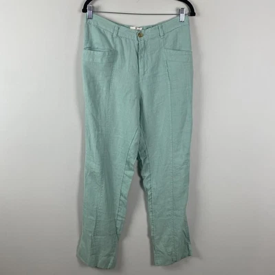 Nicole Miller New York 100% Linen Straight Leg Pants Size Large Aqua Green - Image 1 of 4