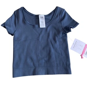 ATHLETA GIRL Rise above crop ribbed tee NEW Blue Short Sleeve Size Medium 8/10 - Picture 1 of 9