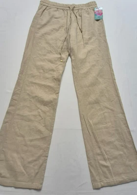 NUEVO CON ETIQUETAS Love Tree Mujer Tostado Tirar de Cordón Mezcla de Lino Pantalones Pierna Ancha Talla. L Foto 1 de 4