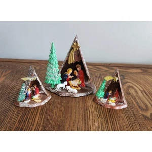 Belén vintage miniatura de Navidad diorama plástico conjunto de 3 Hong Kong - Imagen 1 de 4