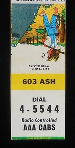 Taxi años 50 radiocontrolado AAA cabinas dial 4-5544 603 Ash Unknown Town Matchbook - Imagen 1 de 2