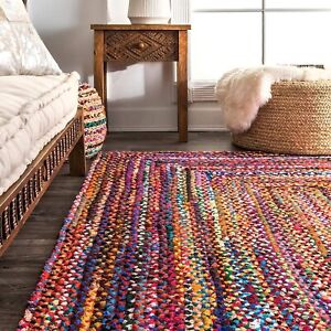 Handwoven Jute Square Natural FibresBraided Reversible Carpet Rug 2x6 feet 