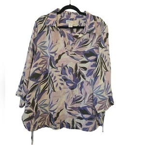 C&C California 2X 100% Linen Pink Purple V Neck Blouse Boho Beach - Picture 1 of 10