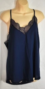 women's navy blue half slip camisole size medium racerback straps matching lace - Picture 1 of 7