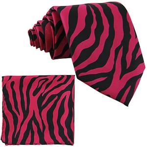 New Vesuvio Napoli Polyester Men's Neck Tie & hankie set zebra print hot pink - Picture 1 of 3