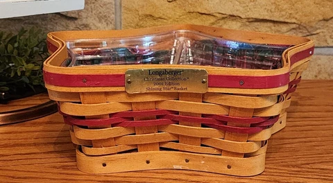 LONGABERGER 2001 SHINING STAR BASKET 11.25” w/PLASTIC LINER & SEPARATE DIVIDER Cover