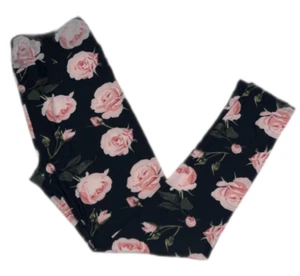 LuLaRoe Womens Leggings Size TC Black with Pink Roses Floral Tall and Curvy NWT - Picture 1 of 4