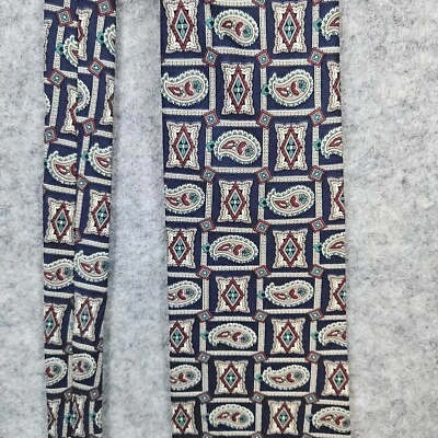 Wembley Necktie Paisley Squares Print 100% Silk Geometric 4"x56" Blue Beige Red - Image 1 of 4