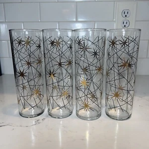 4-Libbey Atomic Galaxy Collins Glasses 7” Tall Vintage - Picture 1 of 3