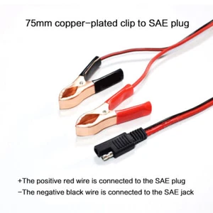 36CM 2-Pin SAE Quick Disconnect Plug to Battery Alligator Clips Cable Harness - Picture 1 of 1