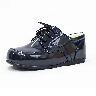 EARLY STEPS Baby Boys Formal Shoes Laces Patent Navy Wedding PageBoy Christening Loafers