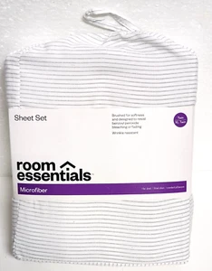Twin / Twin XL Size Grey Stripe Printed Microfiber Sheet Set - Room Essentials - Picture 1 of 4