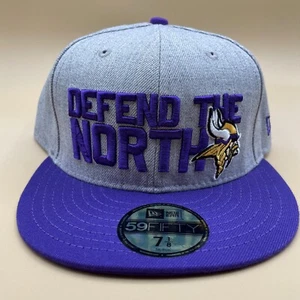NEW Minnesota Vikings Hat 7 1/8 Gray Purple Defend the North Cap NFL Fitted Men - Picture 1 of 11