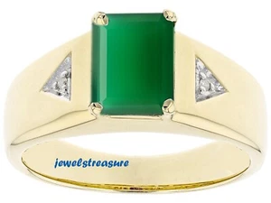 Natural Green Onyx & CZ Gemstones Gold Plated 925 Sterling Silver Men Ring #Jt3 - Picture 1 of 3