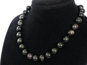 Long 22inches Genuine 14mm Natural Black Obsidian Round Gemstone Beads Necklaces - Picture 1 of 3