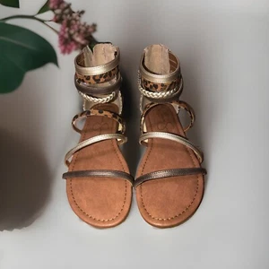 Jessica Simpson Sia Alvina Gladiator Sandals Size US 6M Pewter Glitter Leopard - Picture 1 of 8