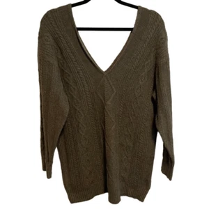 Kerisma- Deep V-Neck Moss Green Oversized Cable Knit Pullover Sweater, Size S/M - Picture 1 of 8