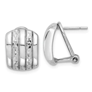 14.3mm Sterling Silver Rhodium-plated Polished and Textured Omega Back Earrings - Picture 1 of 4