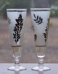 2 GOLDEN FOLIAGE by Libbey Glass PILSNER Glass (set of 2) Gold Leaves, Frosted - Picture 1 of 4