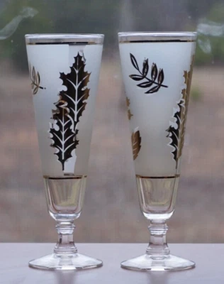 2 GOLDEN FOLLAGE de Libbey Glass PILSNER Glass (juego de 2) hojas doradas, esmeriladas Foto 1 de 4