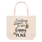 Knitting Is My Happy Place Large Beach Tote Bag Worlds Best Awesome Mum Funny