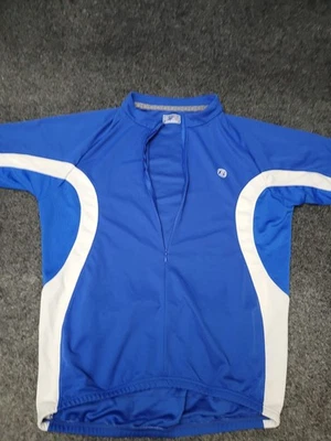 Bontrager Cycling Jersey Mens Large Blue White Half Zip Short Sleeve 3 Pocket - Image 1 of 4