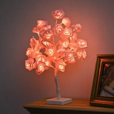 32 LED Pink Rose Flower Tree Lamp, Battery Powered, Table Top Decor, Gift, Girls - Image 1 of 4