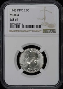 1943 DDO Washington Quarter VP-004 25C NGC MS64 - Picture 1 of 4