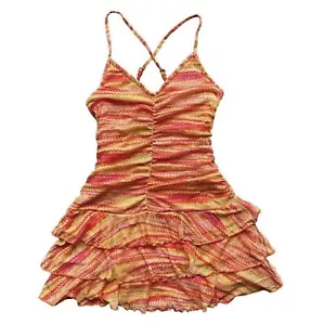 •Medium• New Wild Fable Orange Zig Zag Ruched Front Tiered Adjustable Dress - Picture 1 of 8