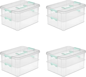 Stack and Carry 2 Layer Handle Box, Stackable Plastic Small Storage Container... - Picture 1 of 1