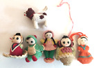 Vintage Crochet Knit Girls and Dog Figurines Ornaments Set of 6 Folk Art