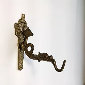 Vintage Brass Wall Coat Hook Dragon Sea Serpent Tongue Ornate, Man, Woman - Foto 1 di 7