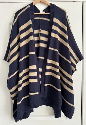 GAP cape wrap Dark Blue Beige  wool Camel Hair Blend One Size - Image 1 of 4