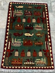 Afghan War Rug Handmade Afghan Tribal Pictorial Wool Area Rug 2x3 ft Free Ship - Picture 1 of 8