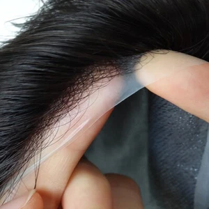 Toupee Hairpieces Super Thin Skin Male Wig Real Human Hair Off Black Toupee #1B - Picture 1 of 8