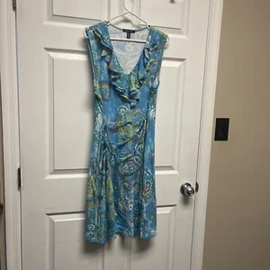 Lauren Ralph Lauren Damen knielanges Kleid XL blau Paisley Rüschen gebraucht, in einwandfreiem Zustand - Bild 1 von 10