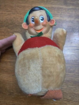 Brinquedo de pelúcia vintage Gund Pinóquio carrilhão Roly Poly década de 1950 8,5" rosto de borracha - Imagem 1 de 4