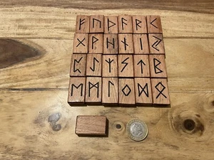 Wooden Viking Rune Stones Set of 24 Pieces + a Blank, Asian Teak  - Picture 1 of 2