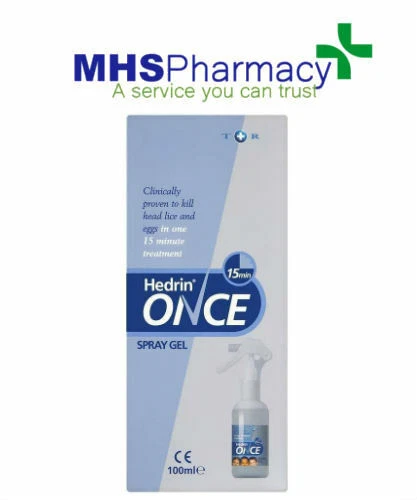 X2 Hedrin Once Spray GEL 100ml Lice Head for Eggs Headlice
