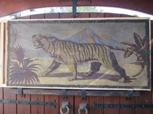 1890s ANTIQUE ART NOUVEAU LARGE OIL ON CANVAS PAINTING TIGER 66”x32” - Picture 1 of 12