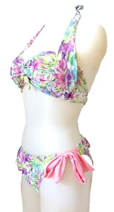 Nuevo bikini con tiras florales Riberce hecho en Japón para mujer talla japonesa 9M - Imagen 1 de 16