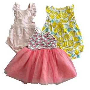 Baby Girl 12M Summer Lot Rompers Dress Watermelon Lemon Old Navy Cat & Jack Pink - Picture 1 of 8