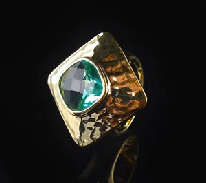 Anello in argento massiccio di design 12,7 g con pietra blu argento 925 placcato oro misura 60 - Foto 1 di 12