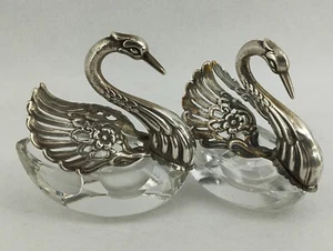 Schwan 835 Silber geteilt Glas Salz Pfeffer Keller bewegliche Flügel 50er Jahre Albo - Bild 1 von 11