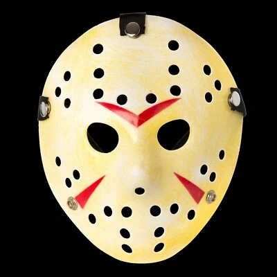 Mottled Yellow Battle Worn Style Hacker Horror Hockey Face Masks Halloween UK - Image 1 of 4