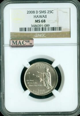 2008 D HAWAII QUARTER NGC MS68 SMS PQ 2ND FINEST REGISTRY RARE MAC SPOTLESS * - Image 1 of 4