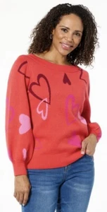 DG2 by Diane Gilman Soft Ease Heart Jacquard Sweater Lipstick Spaced Hearts Med. - Picture 1 of 5