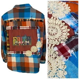 Christian Flannel Shirt Womens XL Faith Grunge Church Camp Country Upcycled - Picture 1 of 14